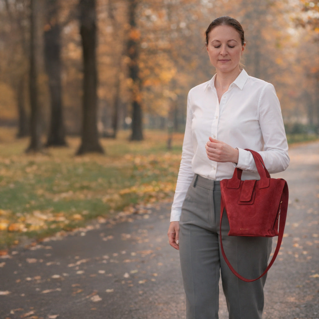 Caprice Bag, Suede, Scarlet Red Leather
