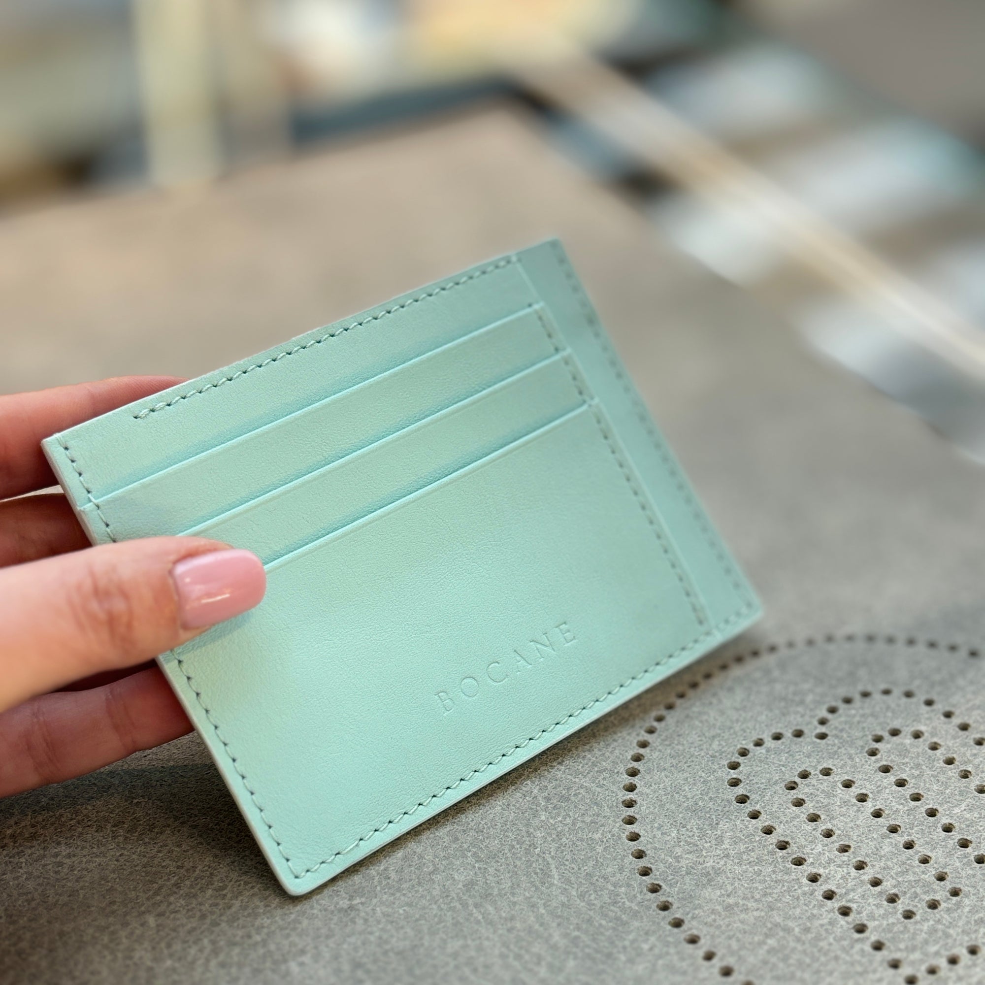 Portcard din Piele Full Grain, Albastru Aqua