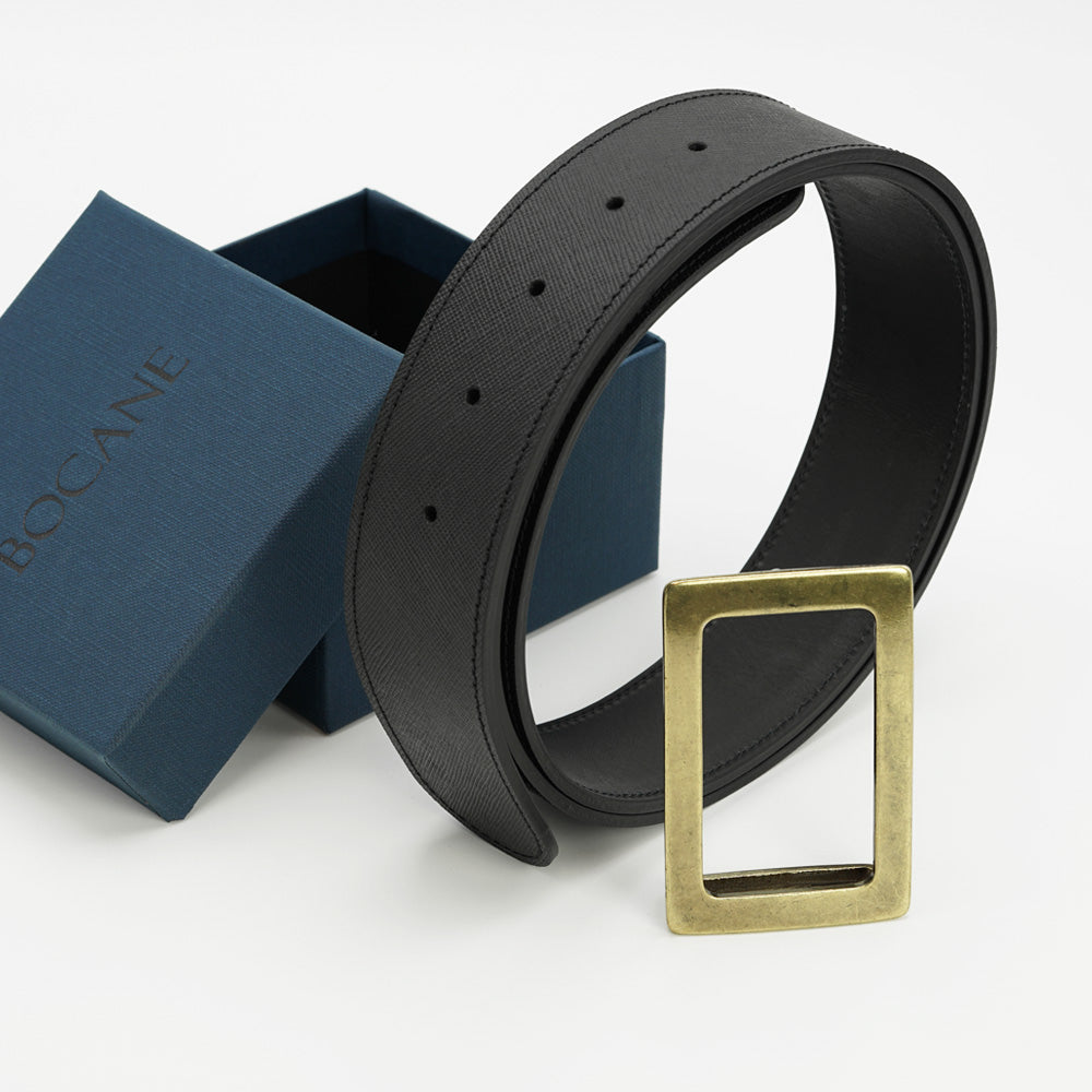 Curea din Piele Saffiano Negru, Colectia Wayne