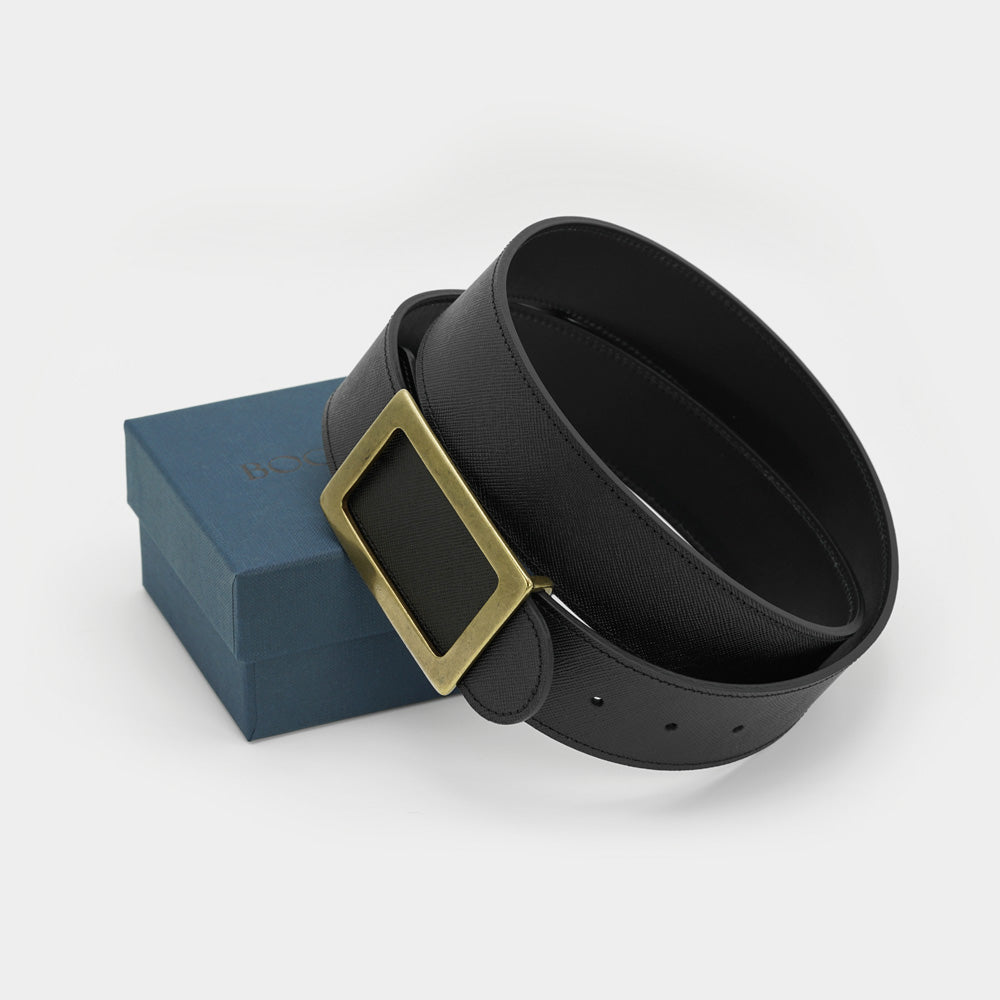 Curea din Piele Saffiano Negru, Colectia Wayne