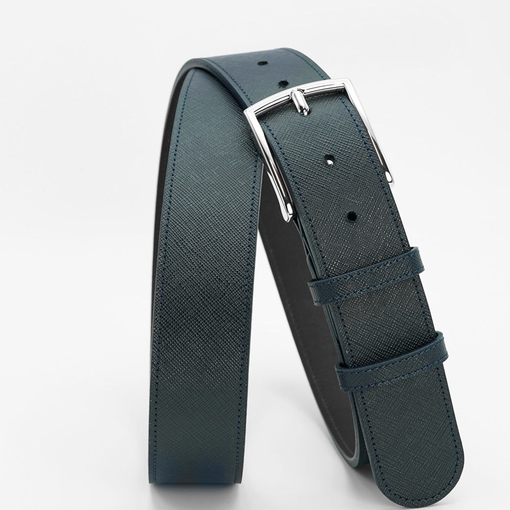 Curea din Piele Saffiano Albastru-Navy, Model Jeans