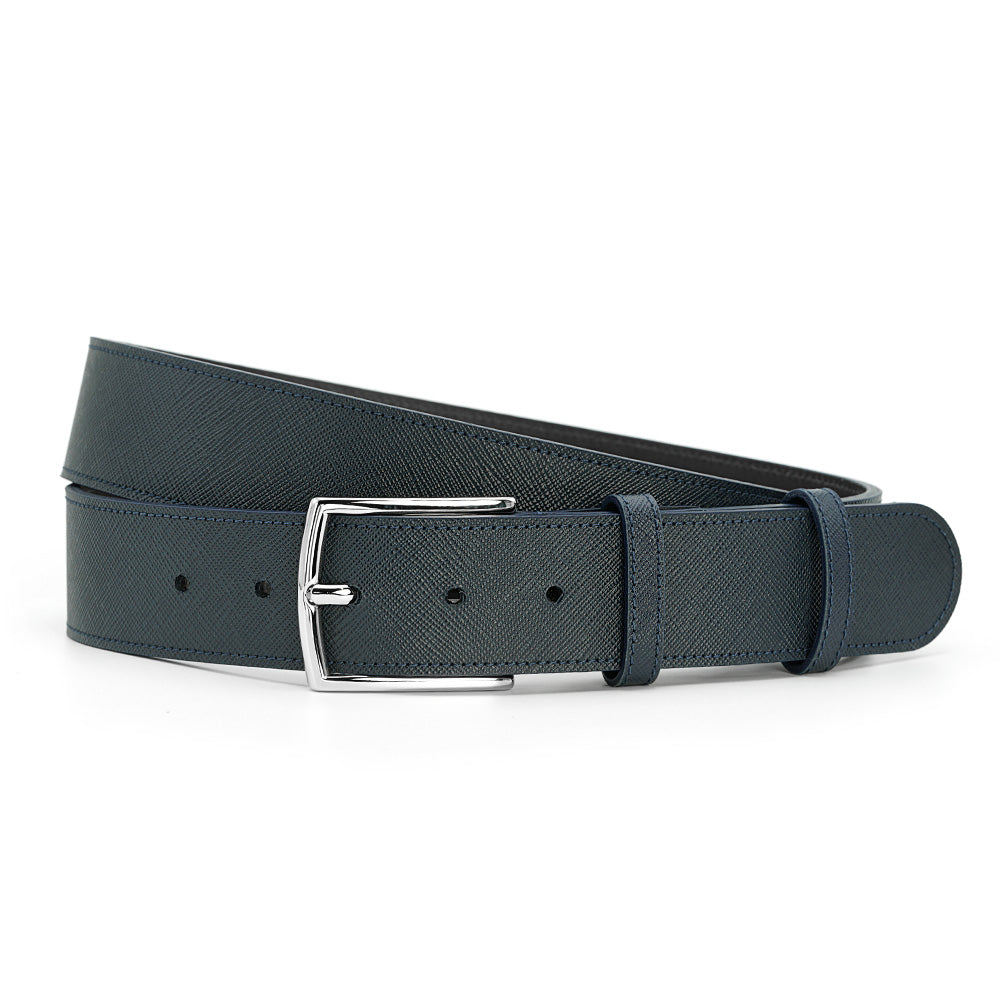 Curea din Piele Saffiano Albastru-Navy, Model Jeans