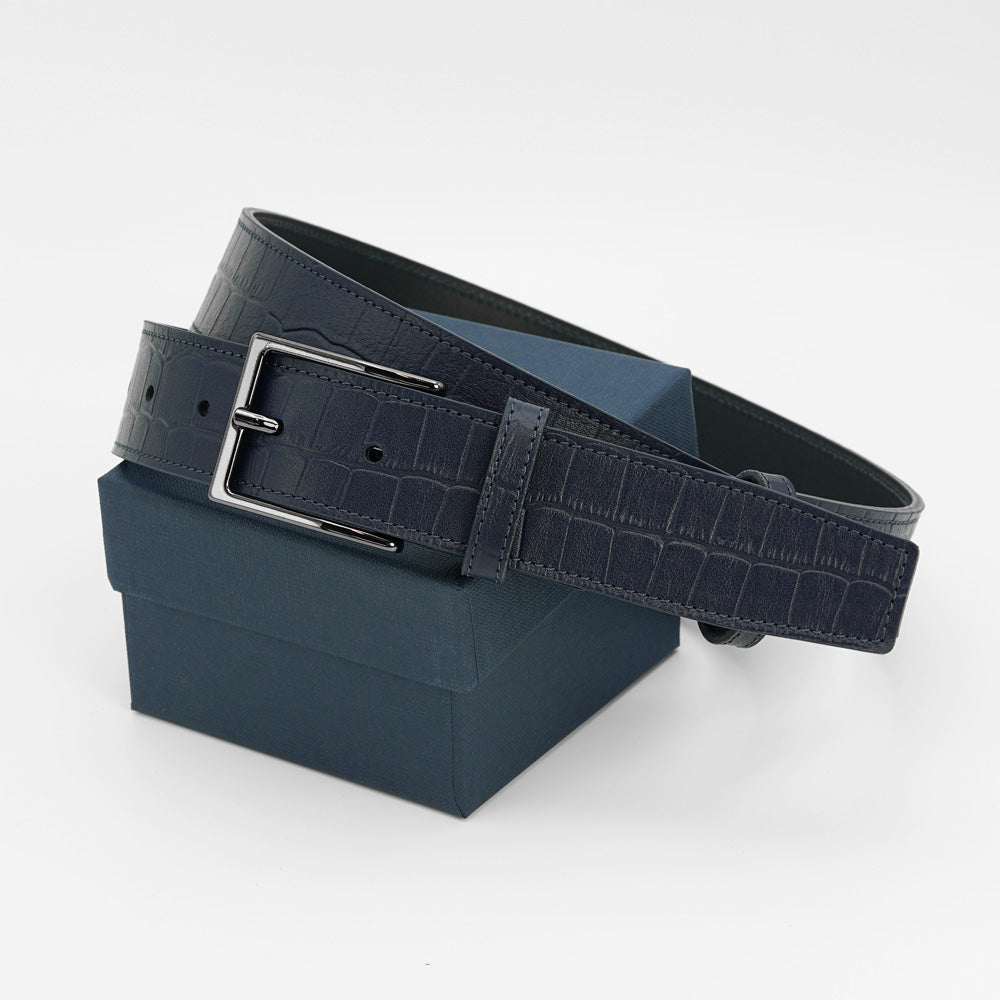Curea din Piele cu Imprimeu Crocodil, Albastru-Navy, Model Elegant
