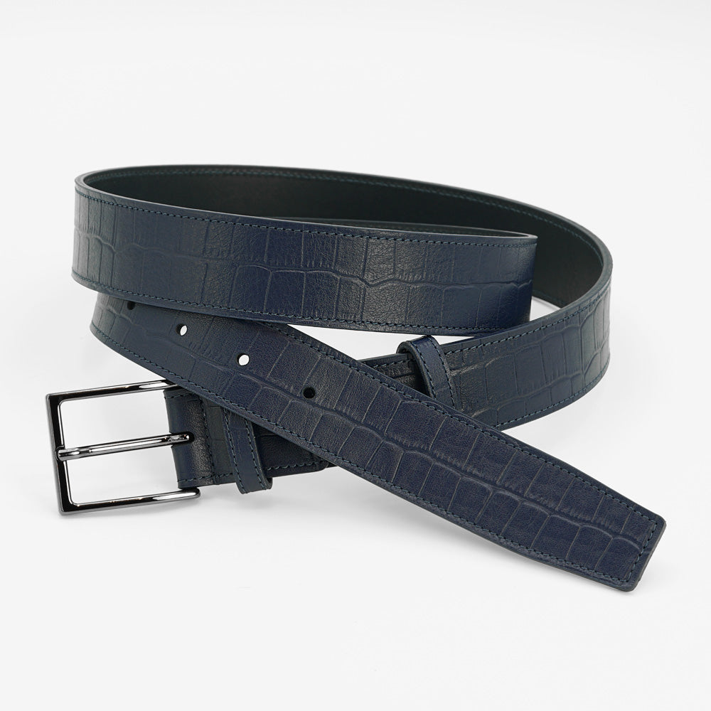 Curea din Piele cu Imprimeu Crocodil, Albastru-Navy, Model Elegant