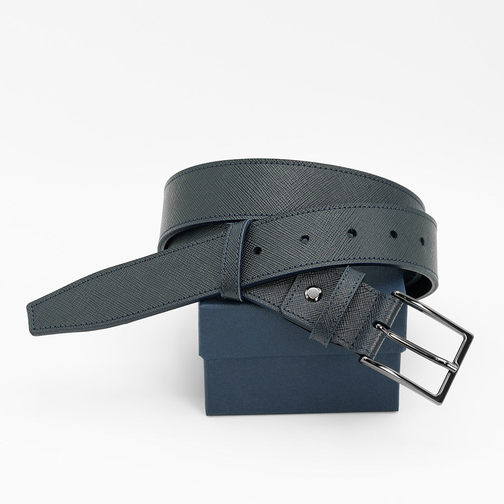 Curea din Piele Saffiano Albastru-Navy, Model Elegant
