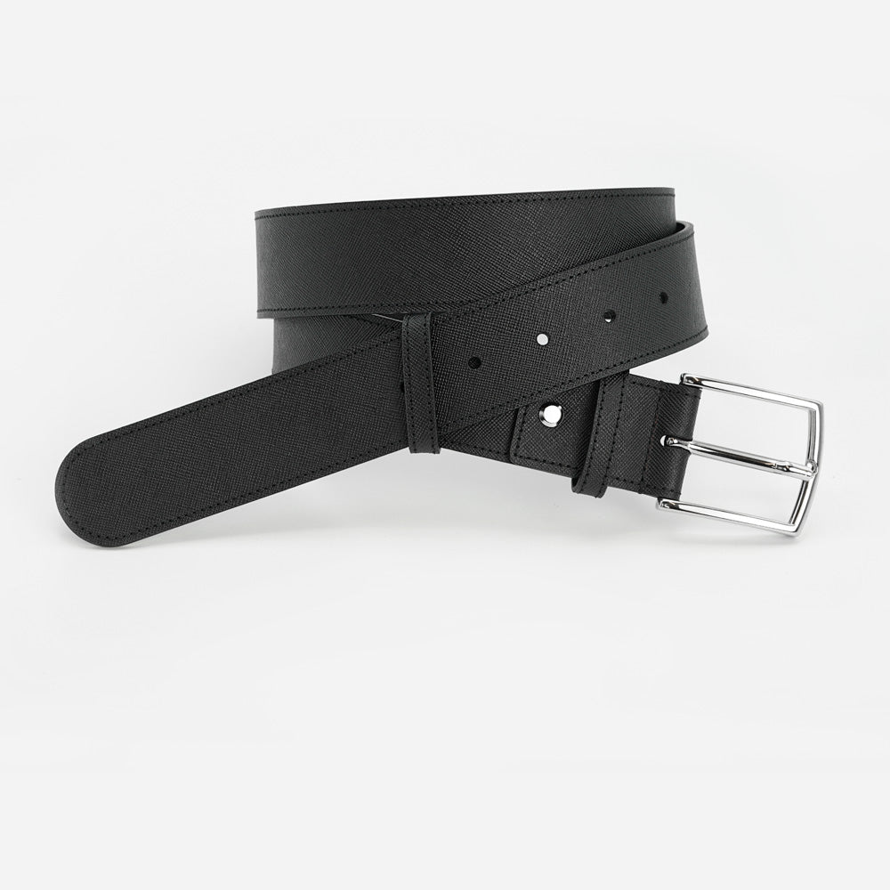 Curea din Piele Saffiano Negru, Model Jeans