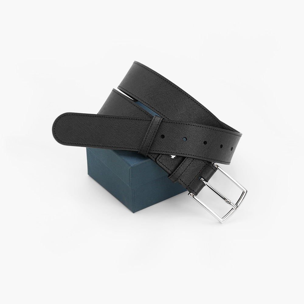 Curea din Piele Saffiano Negru, Model Jeans