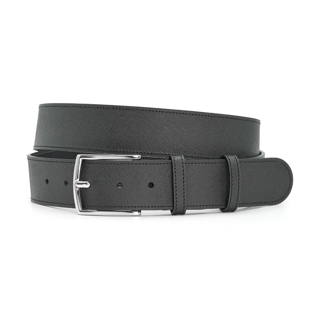 Curea din Piele Saffiano Negru, Model Jeans