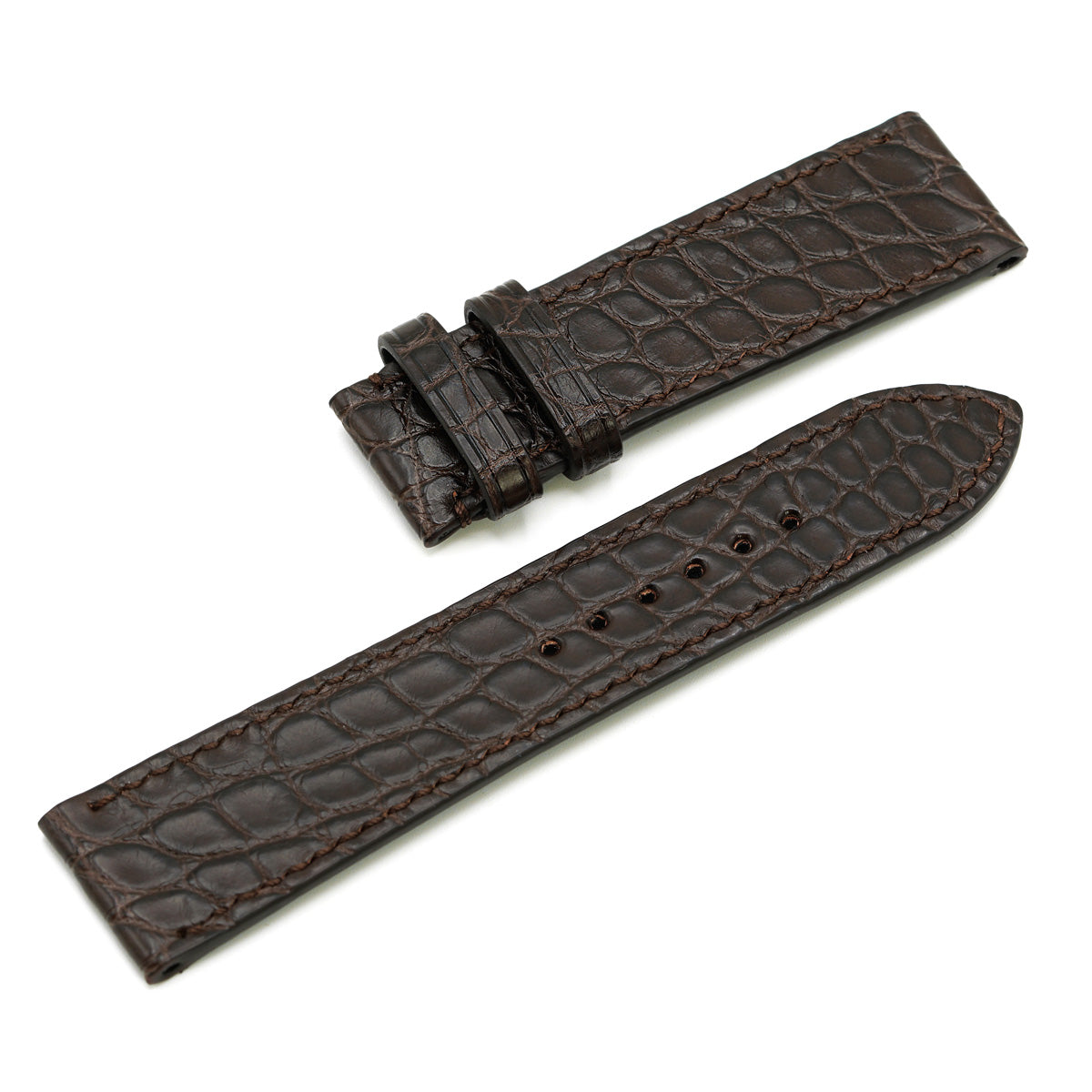 Curea de Ceas din Piele de Aligator, Solzi Rotunzi, Cafeniu Semi-Mat, Cusatura Manuala