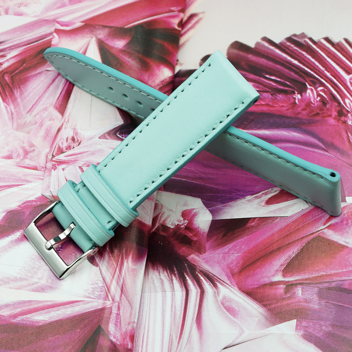 Padded Watch Band, Full-Grain Blue Leather, Medium Length