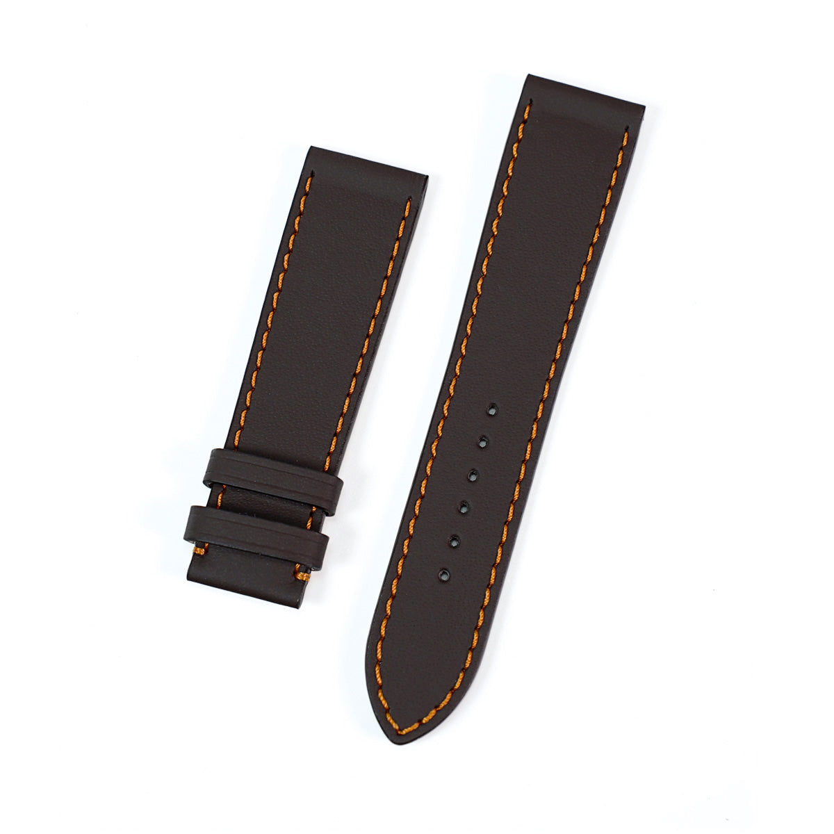Watch Strap, LeMans Collection, Dark Brown Leather, Orange Contrast