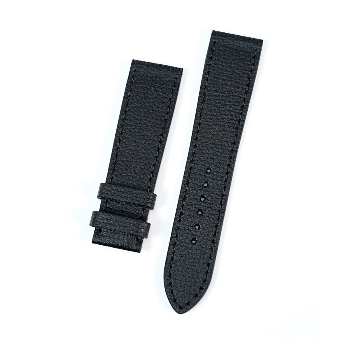 Curea de Ceas din Piele Neagra cu Textura, Cusatura in Culoarea Pielii