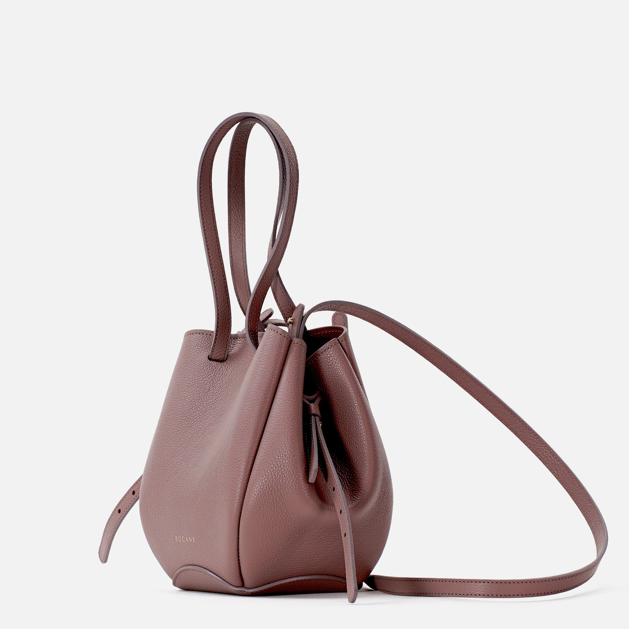 Geanta Mini Pétale, Piele Texturata, Grej-Rosé Balsamic, cu Accesorii