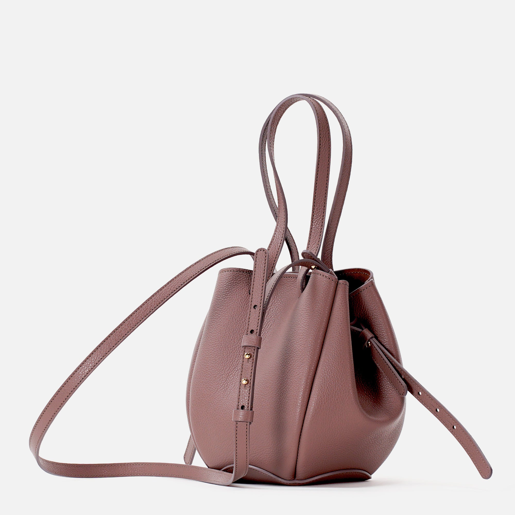 Geanta Mini Pétale, Piele Texturata, Grej-Rosé Balsamic, cu Accesorii