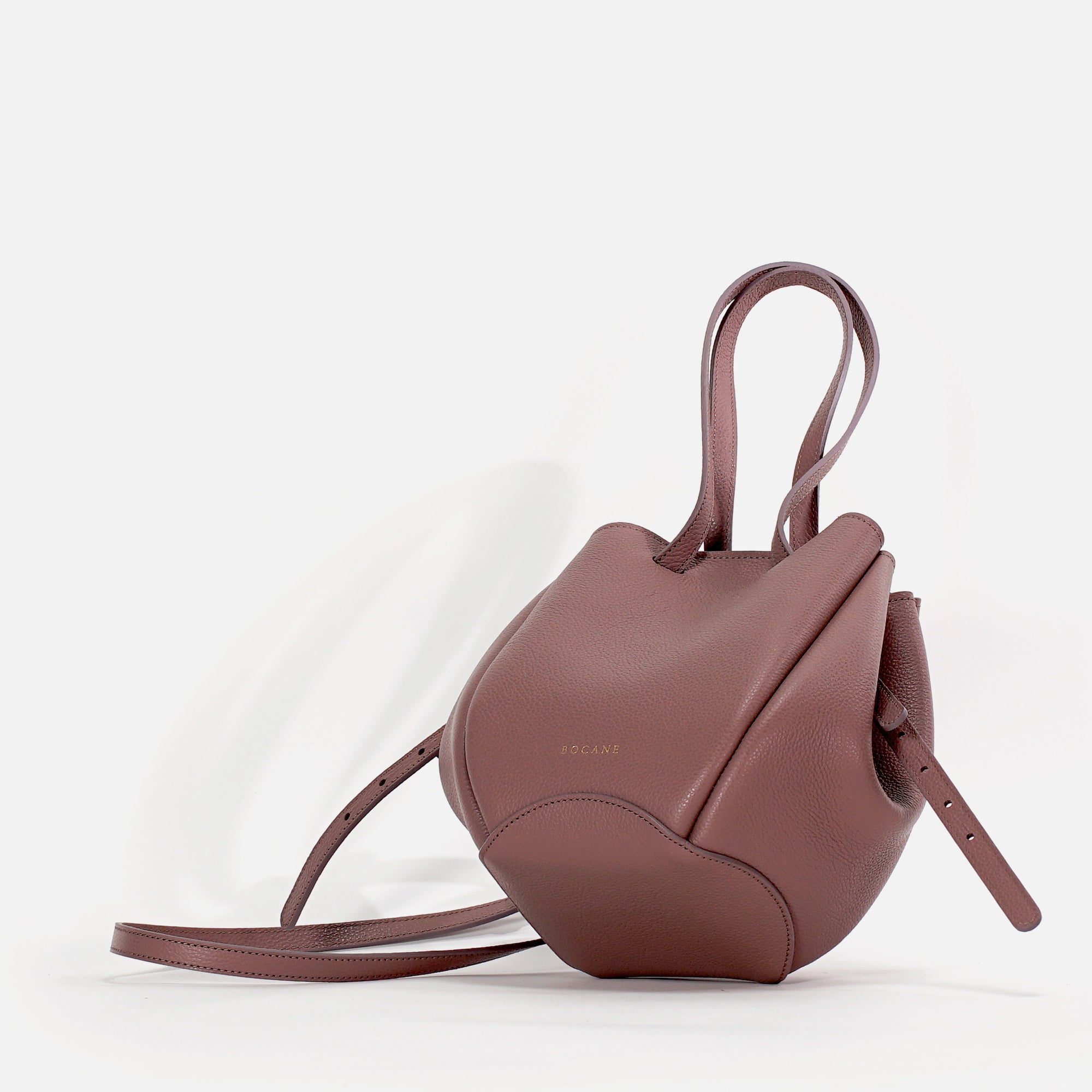 Geanta Mini Pétale, Piele Texturata, Grej-Rosé Balsamic, cu Accesorii