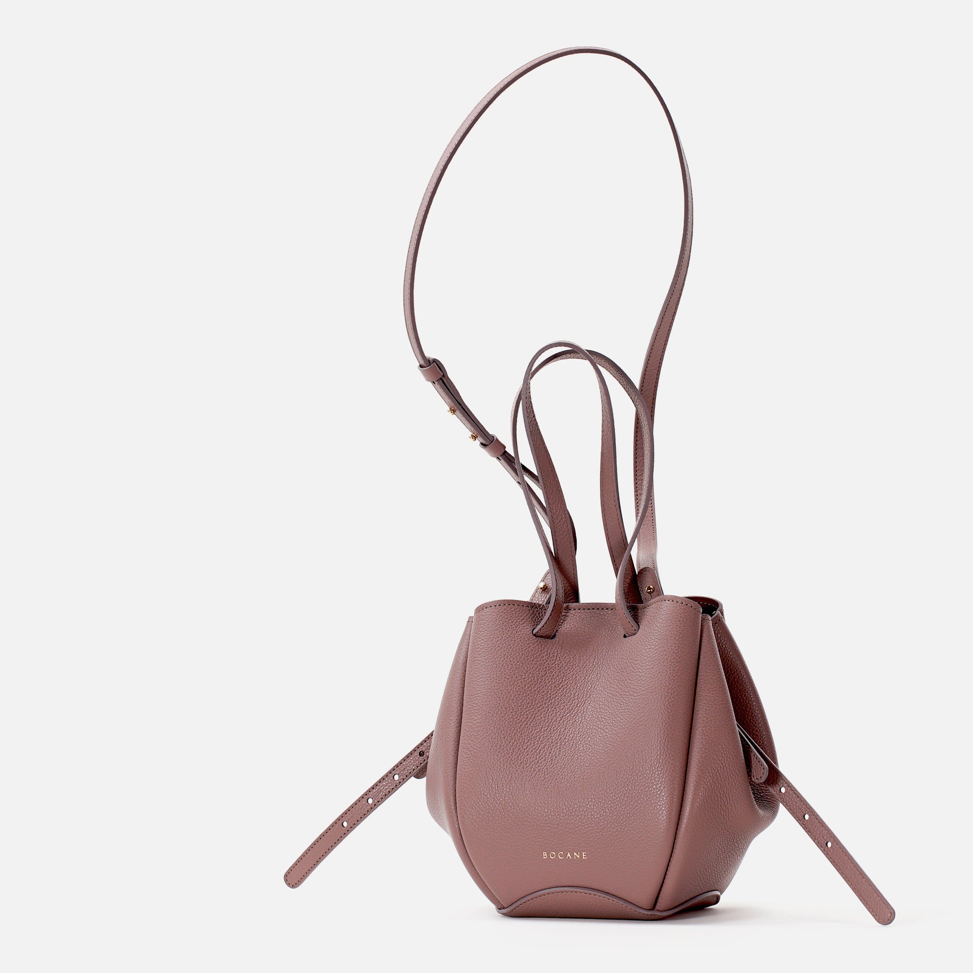 Geanta Mini Pétale, Piele Texturata, Grej-Rosé Balsamic, cu Accesorii