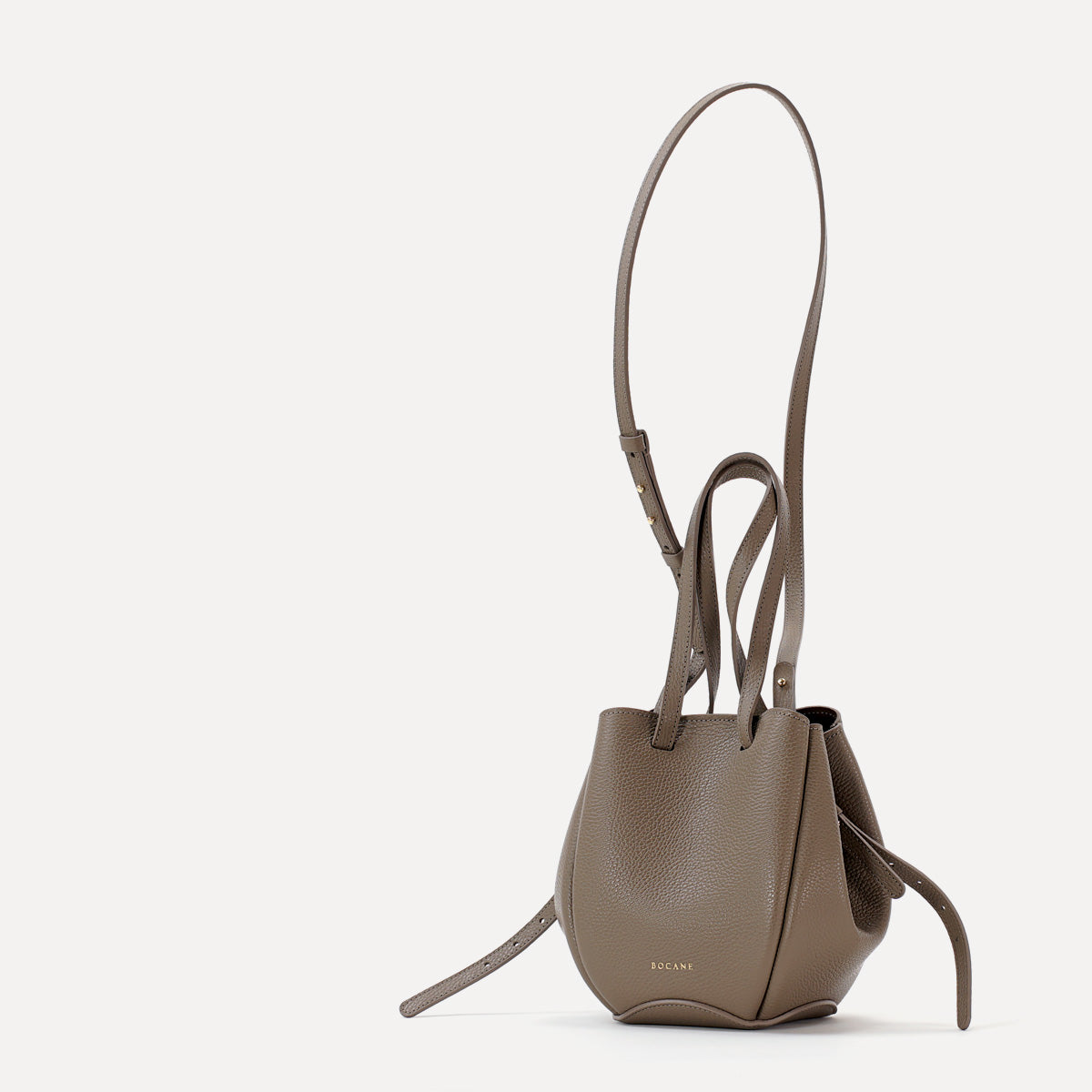 Geanta Mini Pétale, Piele Texturata, Grej Inchis, cu Accesorii