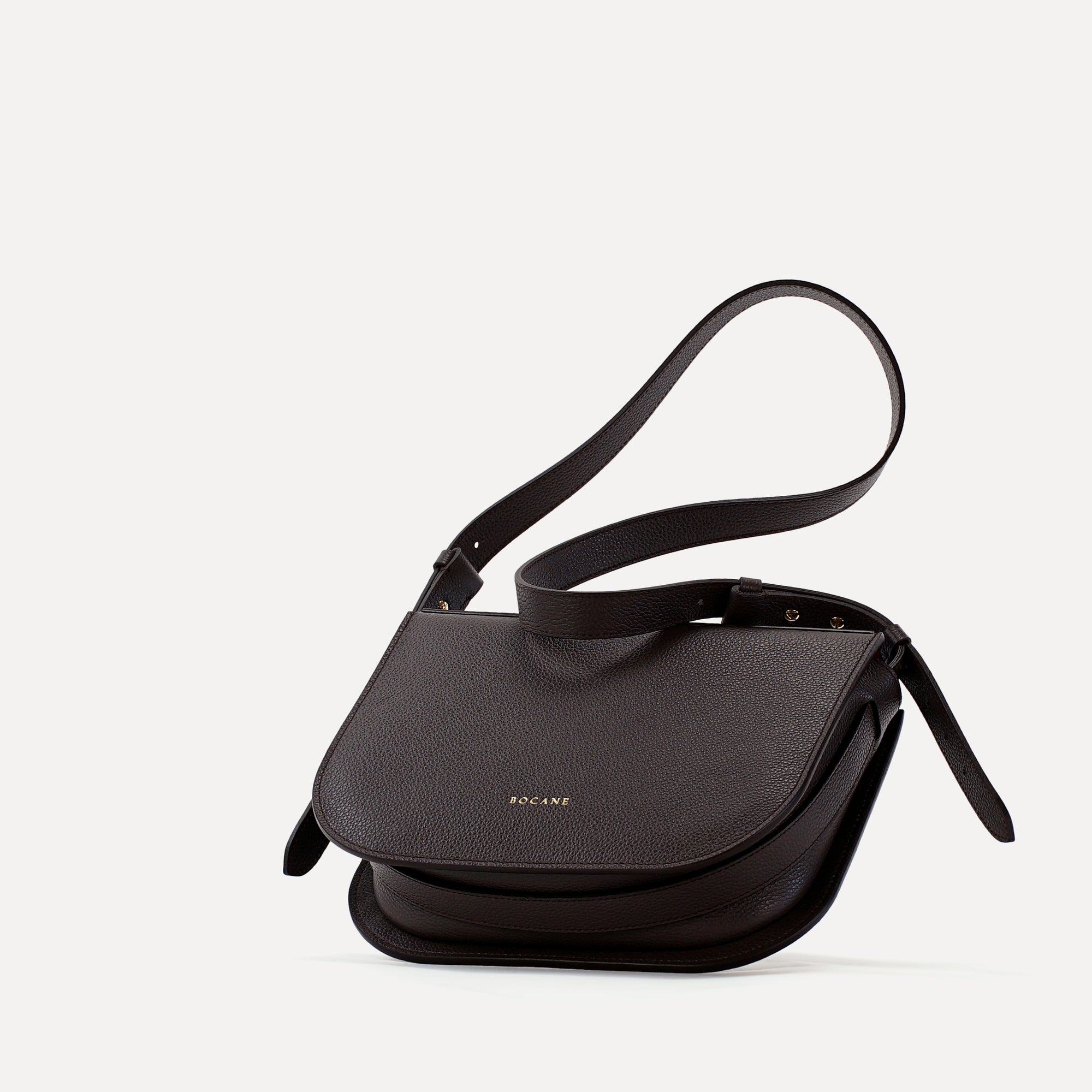 Midi Demoiselle Bag, Textured Leather, Dark Chocolate