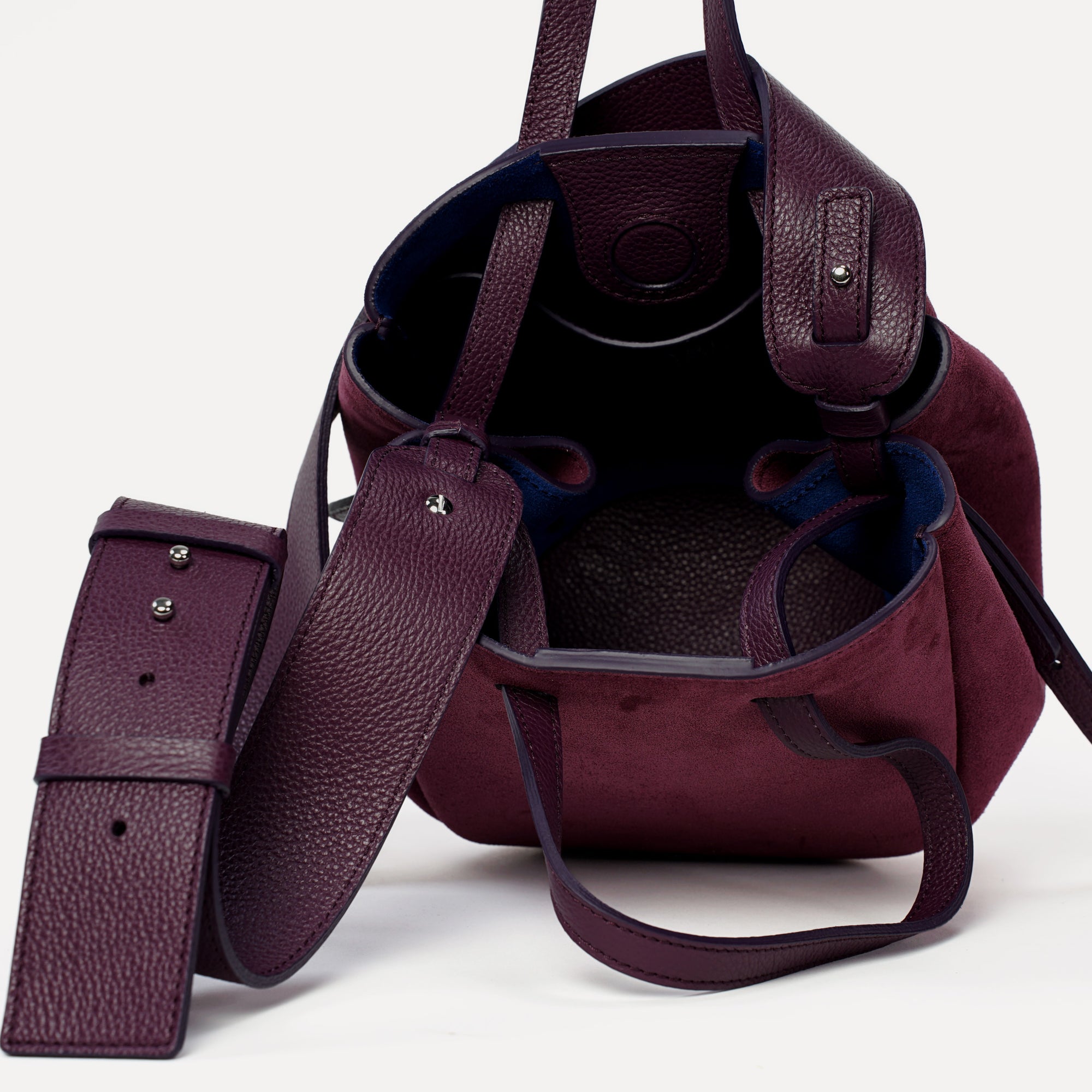 Geanta Mini Pétale, Piele Intoarsa, Visiniu-Violet