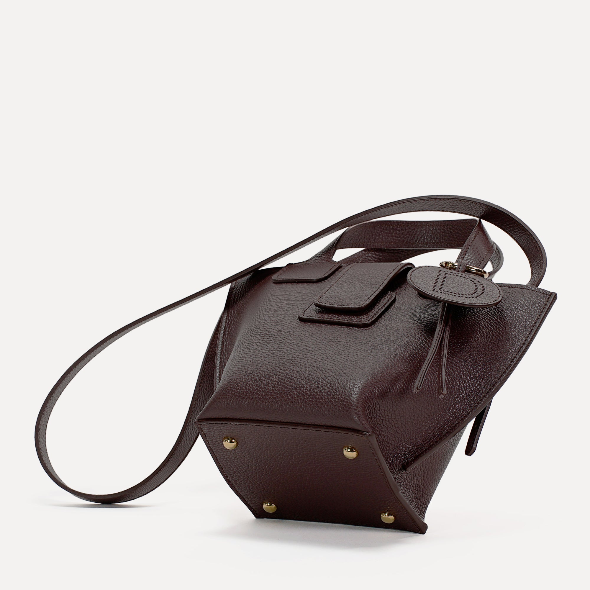 Caprice Bag, Textured Leather, Burgundy Color