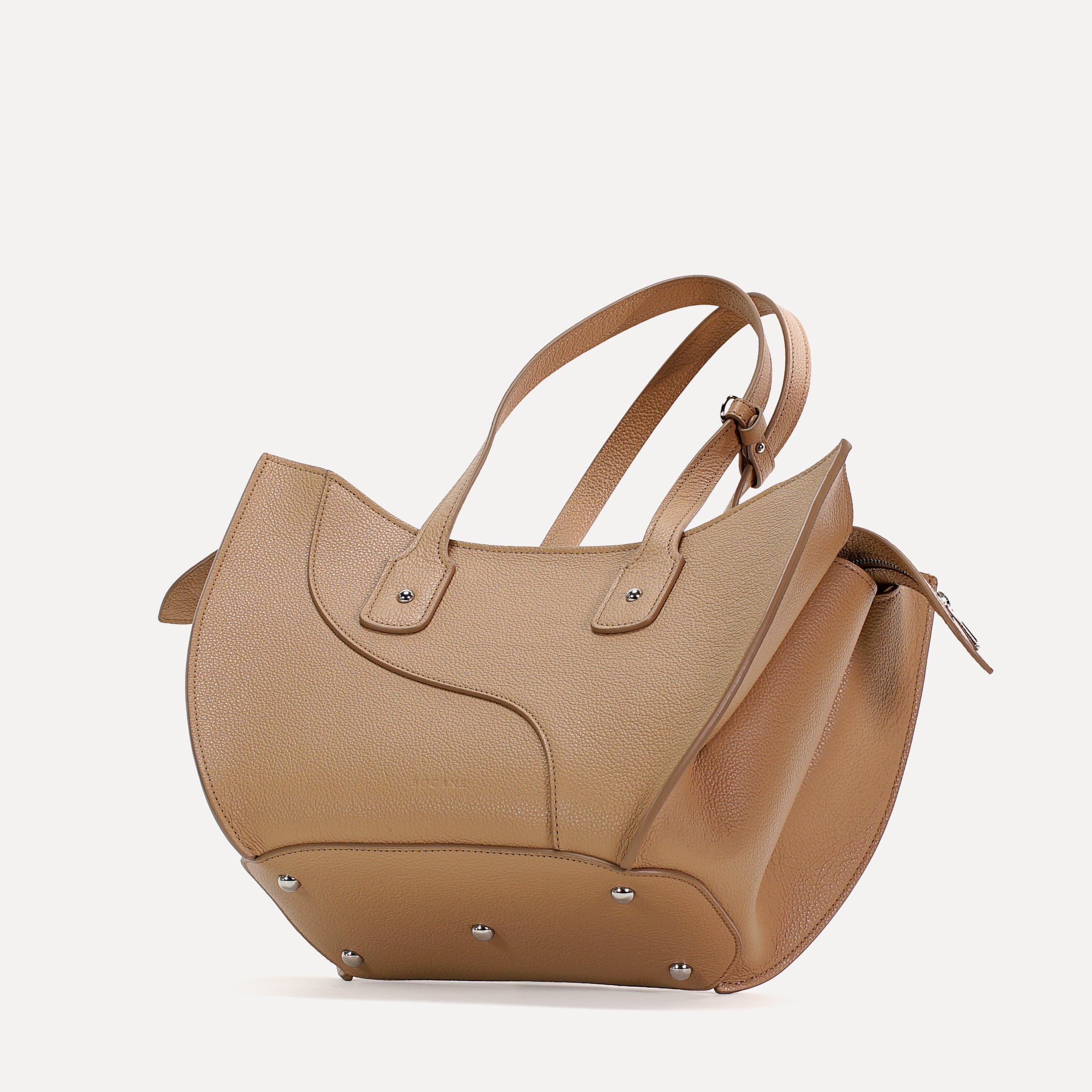 Ether Midi Bag, Textured Leather, Cappuccino