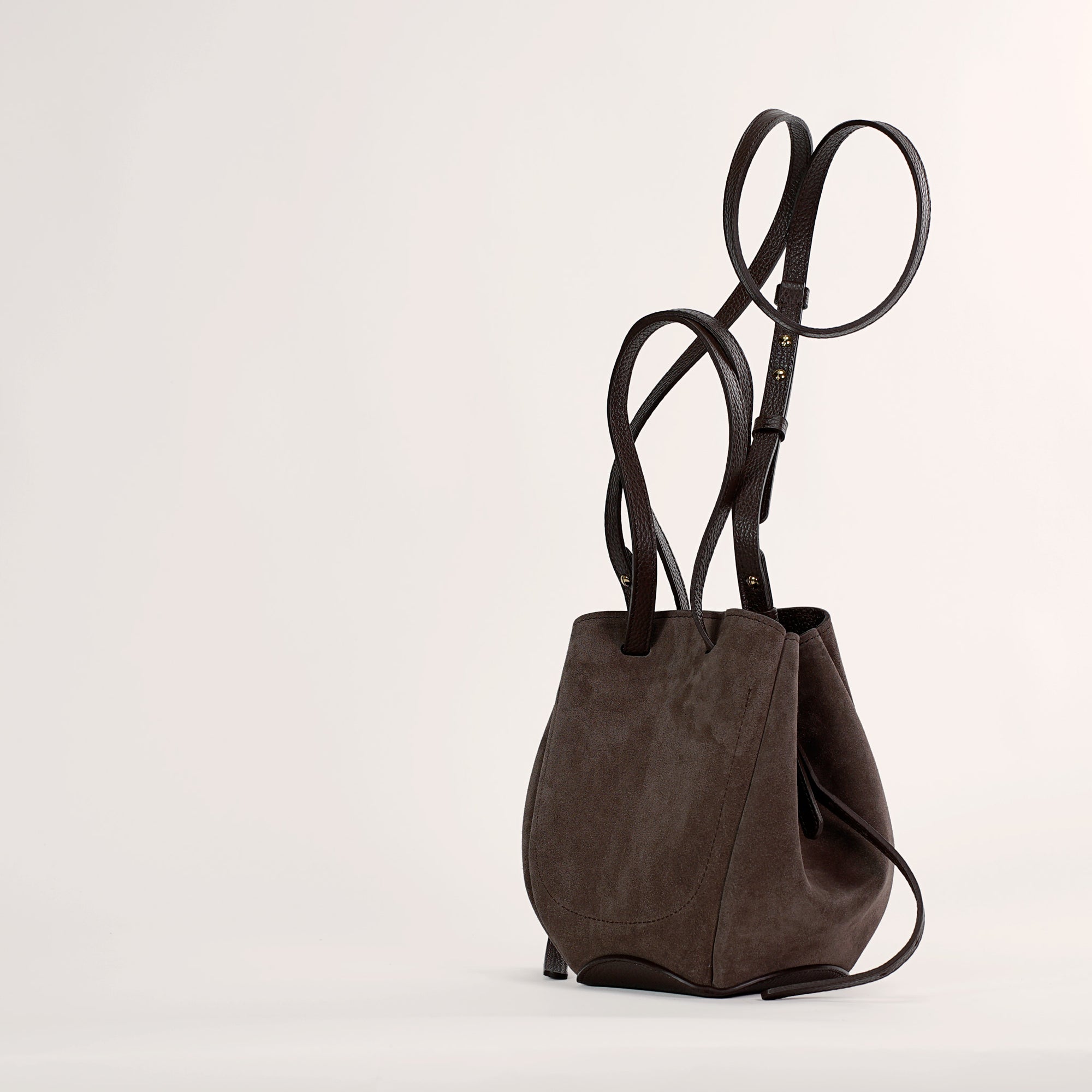 Geanta Mini Pétale, Piele Intoarsa, Culoare Chocolat, cu Accesorii