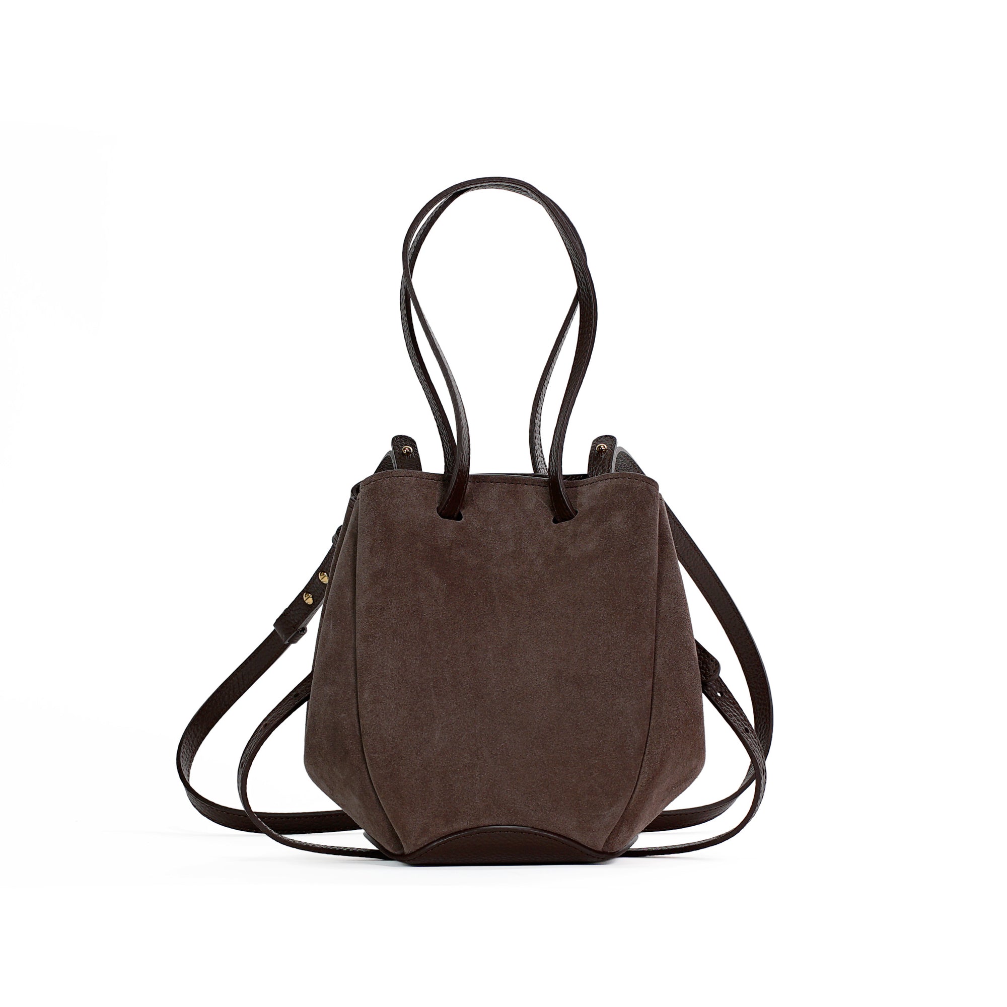 Geanta Mini Pétale, Piele Intoarsa, Culoare Chocolat, cu Accesorii