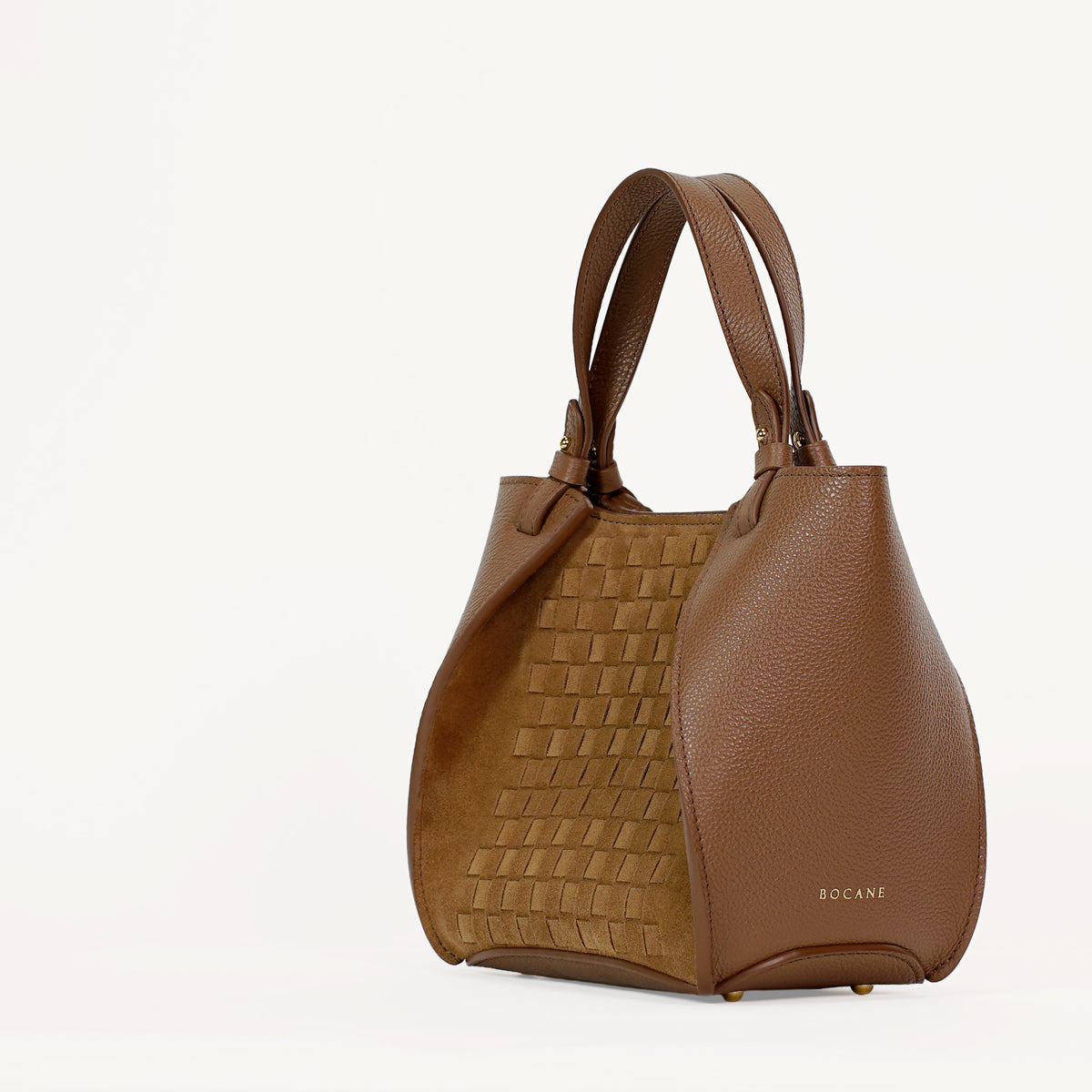 Amarante Mini Bag, Woven Suede and Textured Leather, Cognac