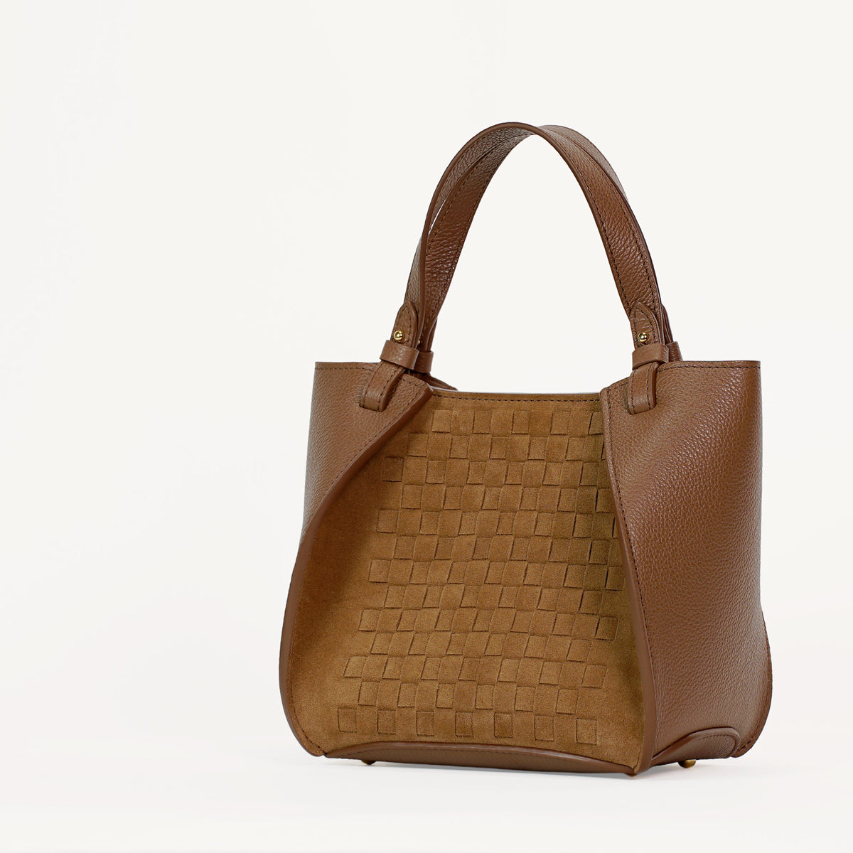 Amarante Mini Bag, Woven Suede and Textured Leather, Cognac