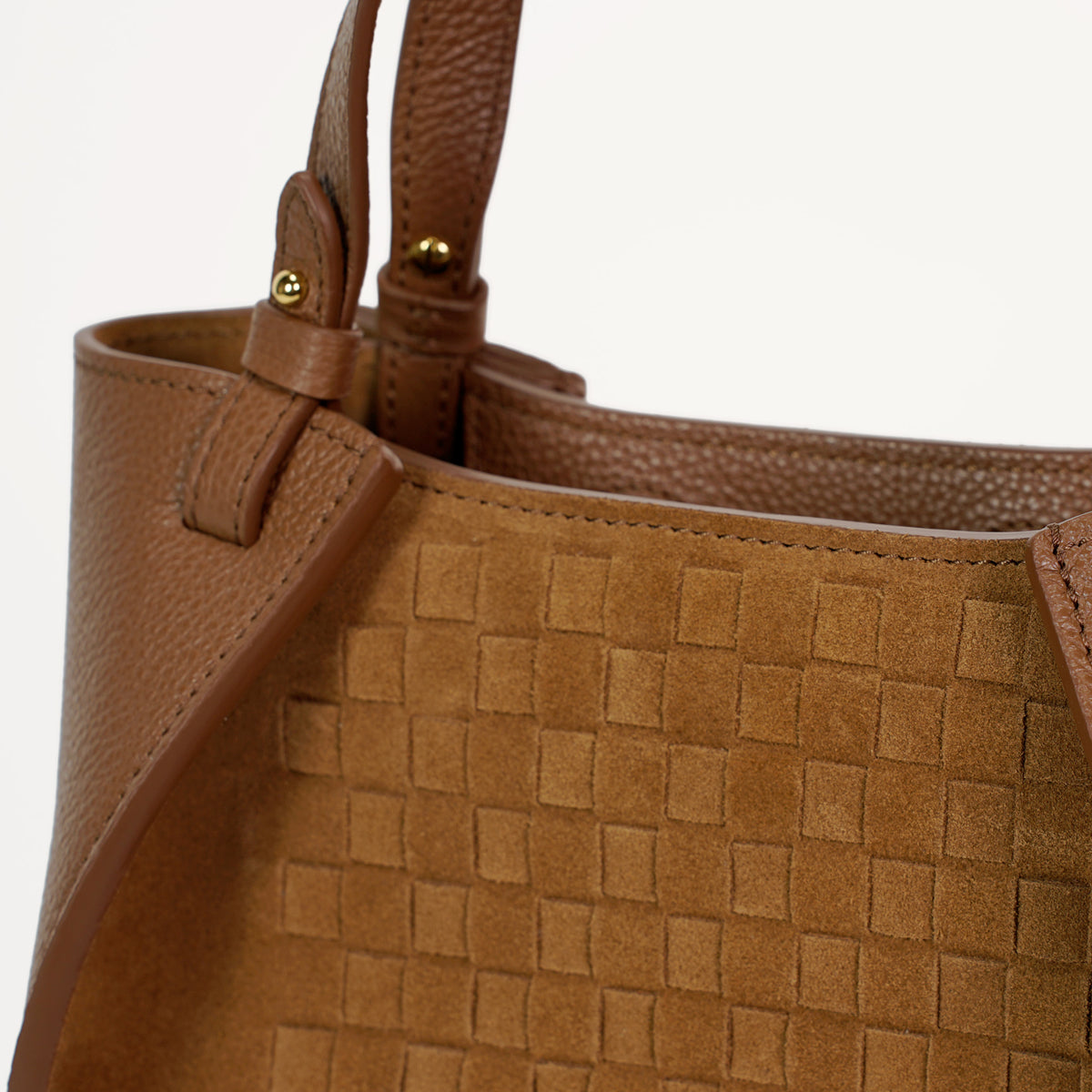 Amarante Mini Bag, Woven Suede and Textured Leather, Cognac