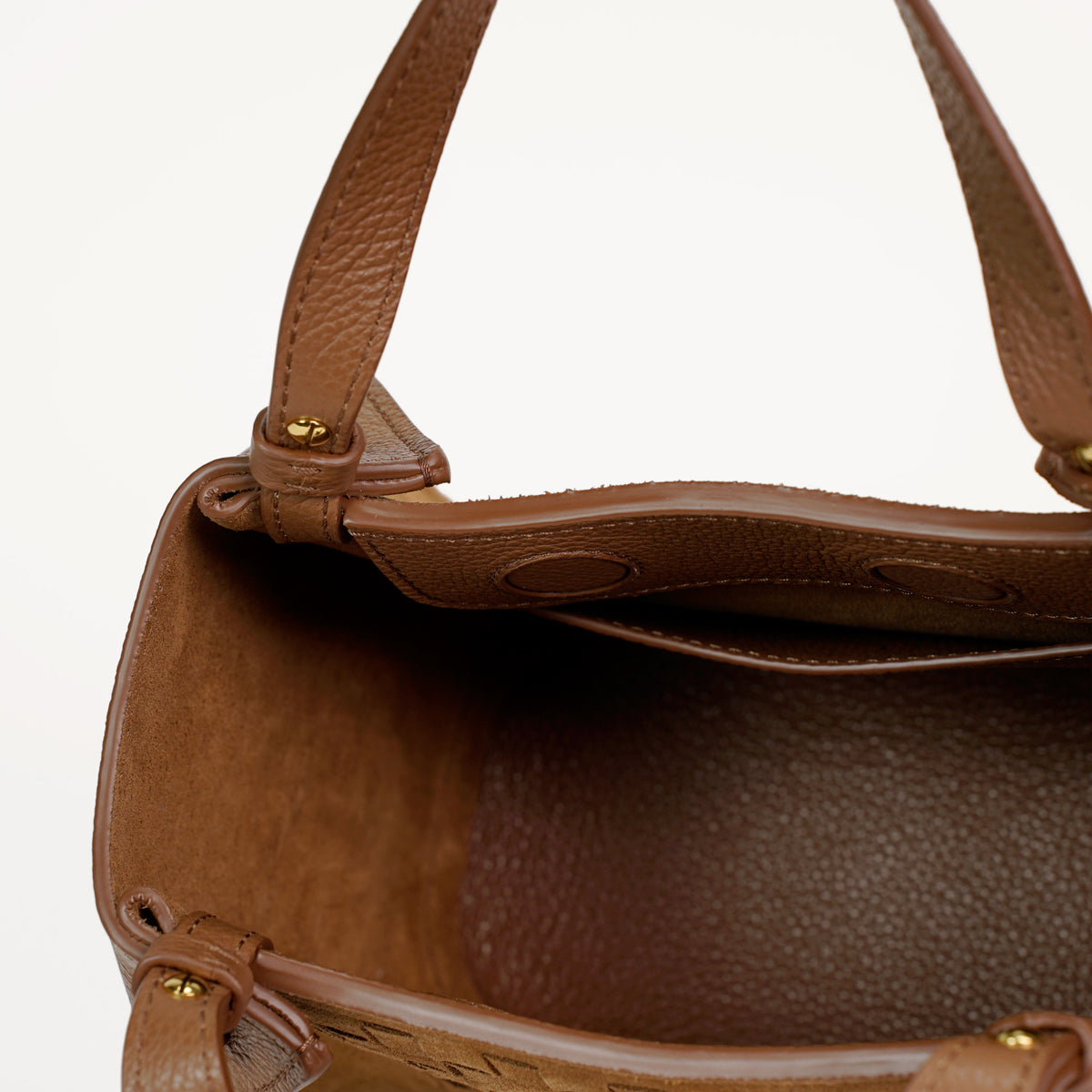 Amarante Mini Bag, Woven Suede and Textured Leather, Cognac