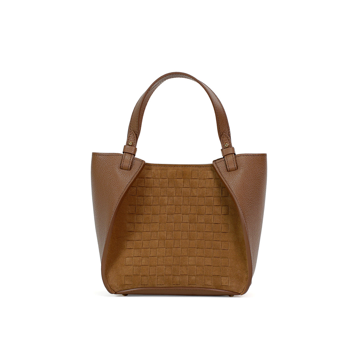 Amarante Mini Bag, Woven Suede and Textured Leather, Cognac