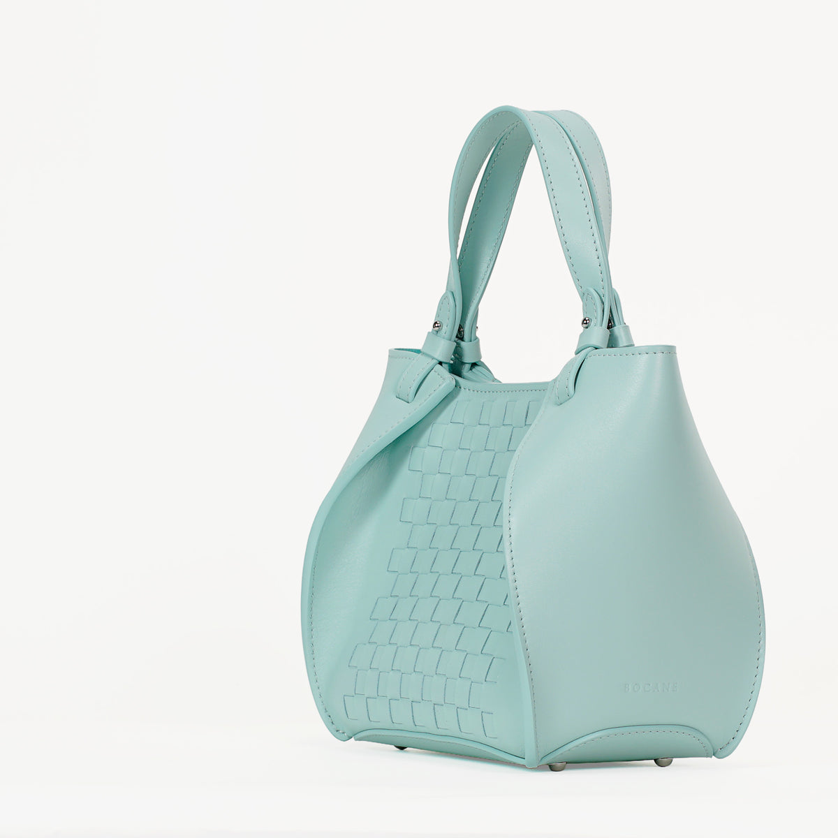 Geanta Amarante Mini Impletita, Piele Nappa, Albastru Aerial