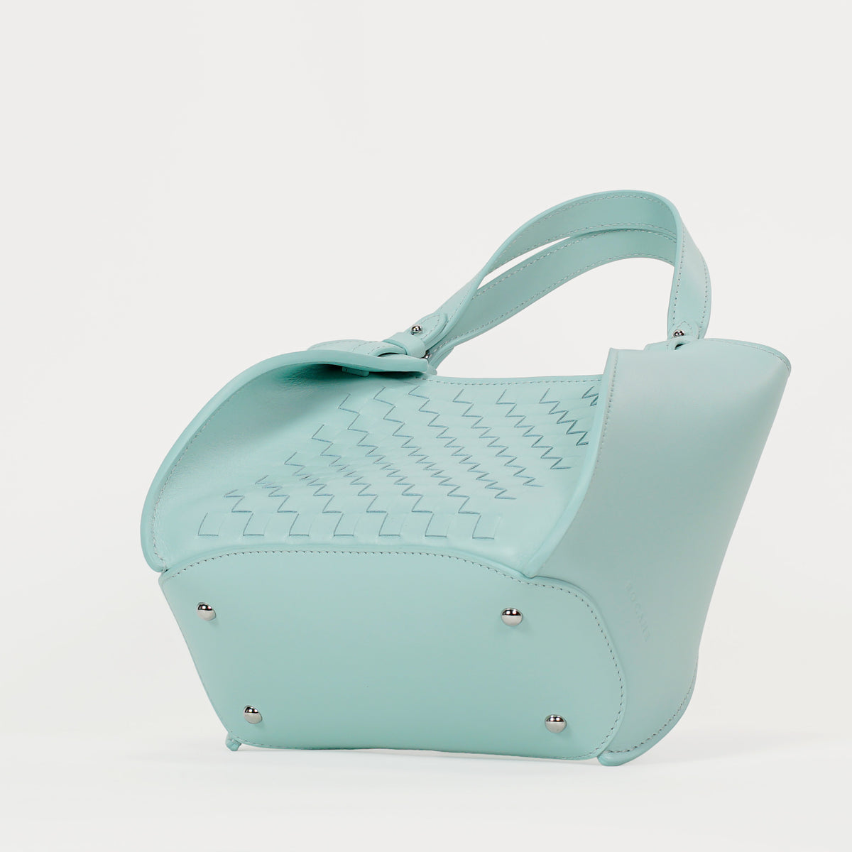 Geanta Amarante Mini Impletita, Piele Nappa, Albastru Aerial