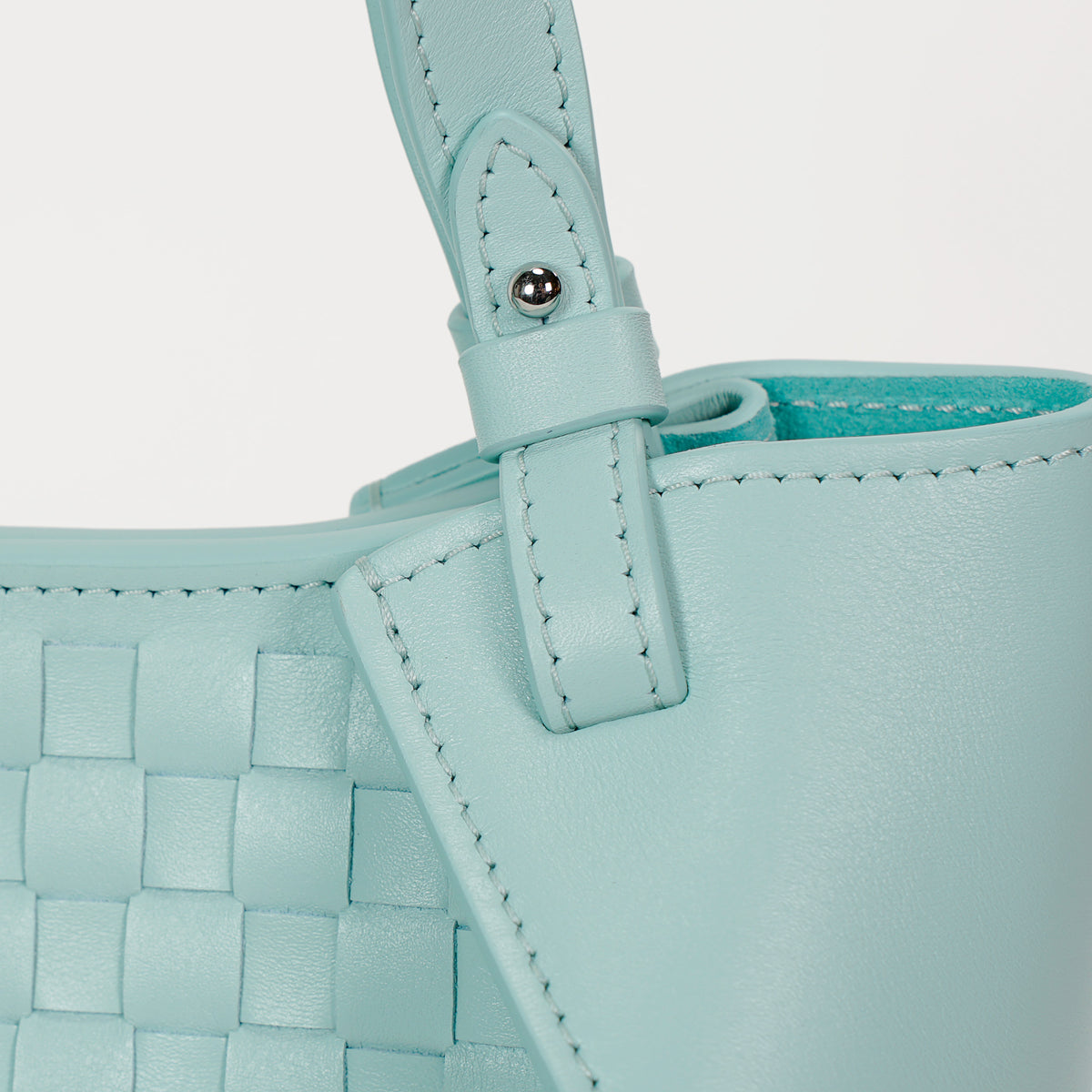 Geanta Amarante Mini Impletita, Piele Nappa, Albastru Aerial