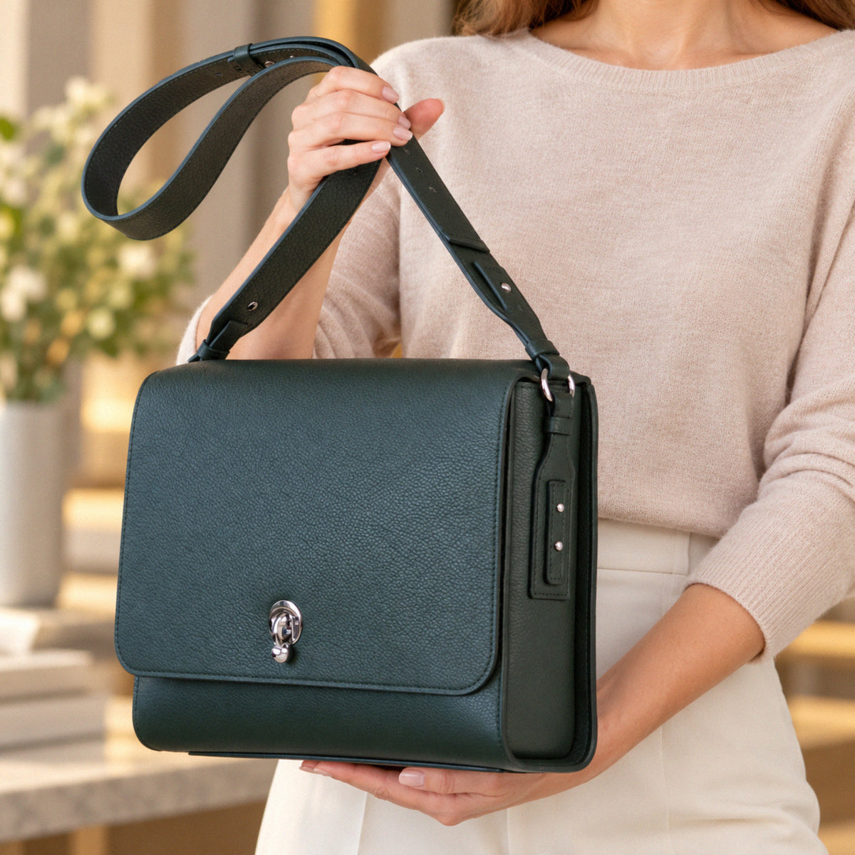 Midi Sobre Bag, Textured Leather, Flag Blue