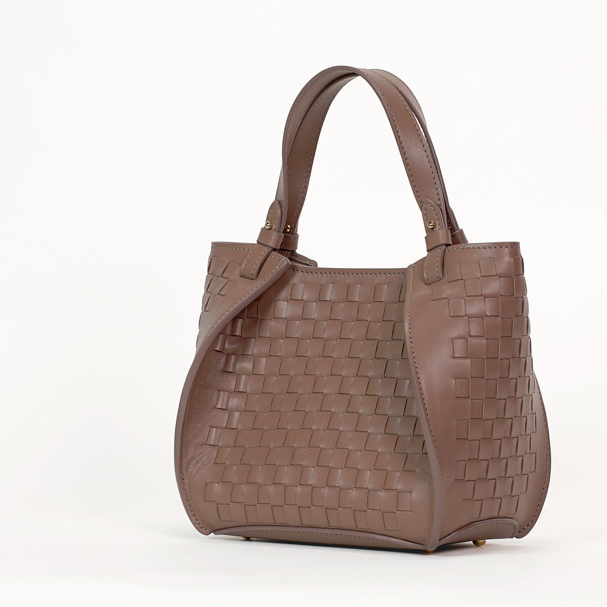 Geanta Amarante Mini Impletita, Piele Nappa, Latte Fondant Rose