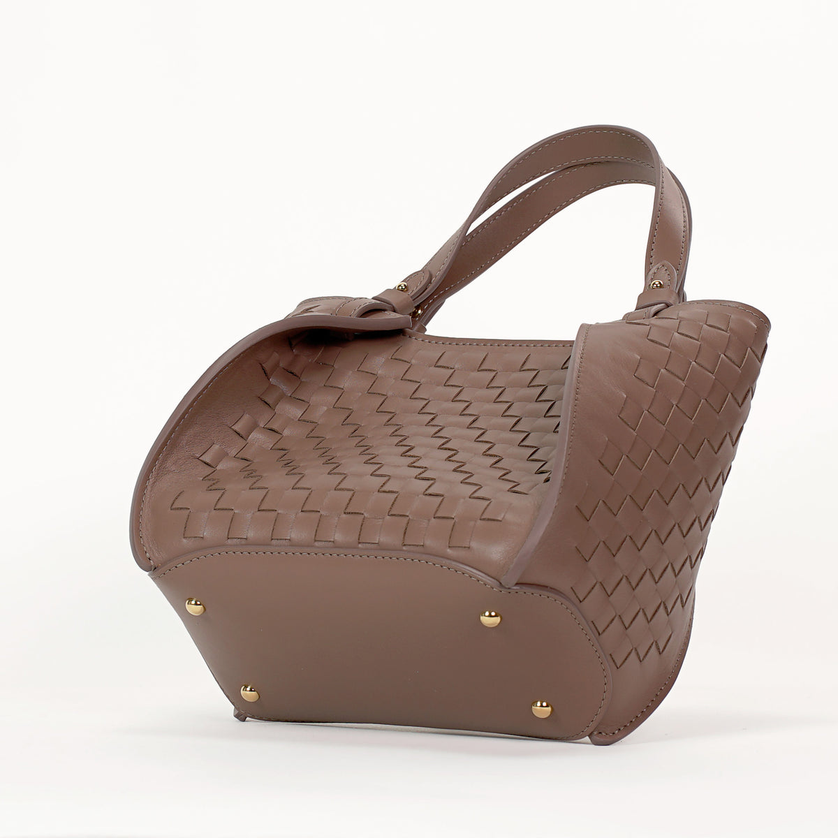 Geanta Amarante Mini Impletita, Piele Nappa, Latte Fondant Rose