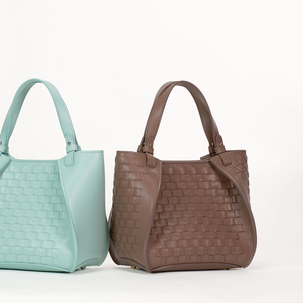 Geanta Amarante Mini Impletita, Piele Nappa, Latte Fondant Rose