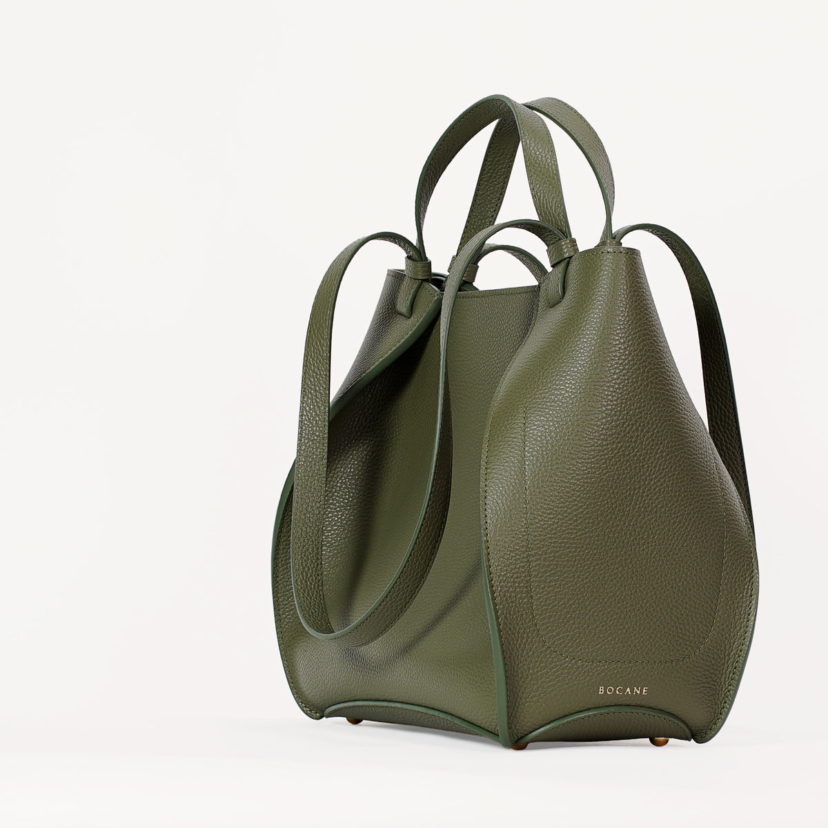 Amarante Bureau Bag in Bosco Green, back and side view.