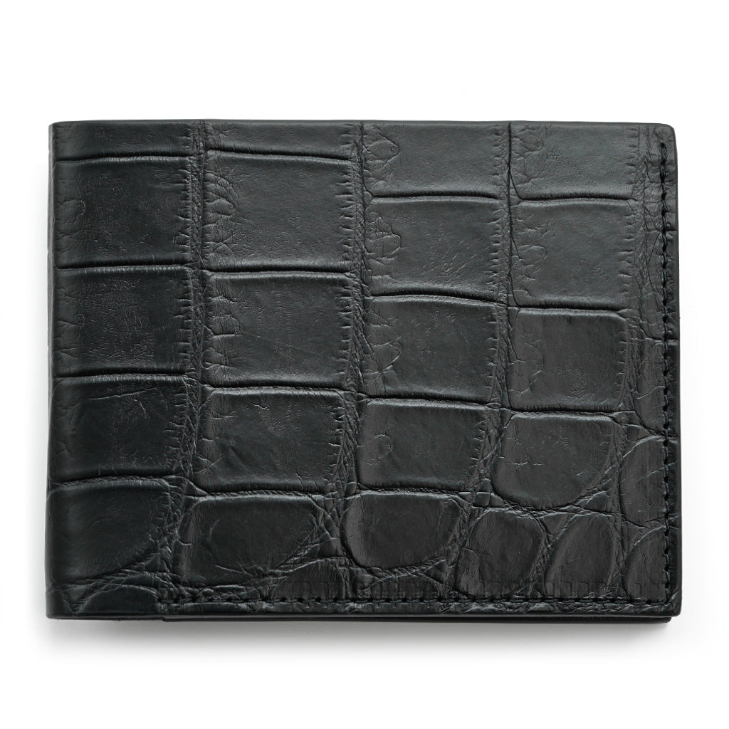 Portofel Slim din Piele de Crocodil, Negru Mat