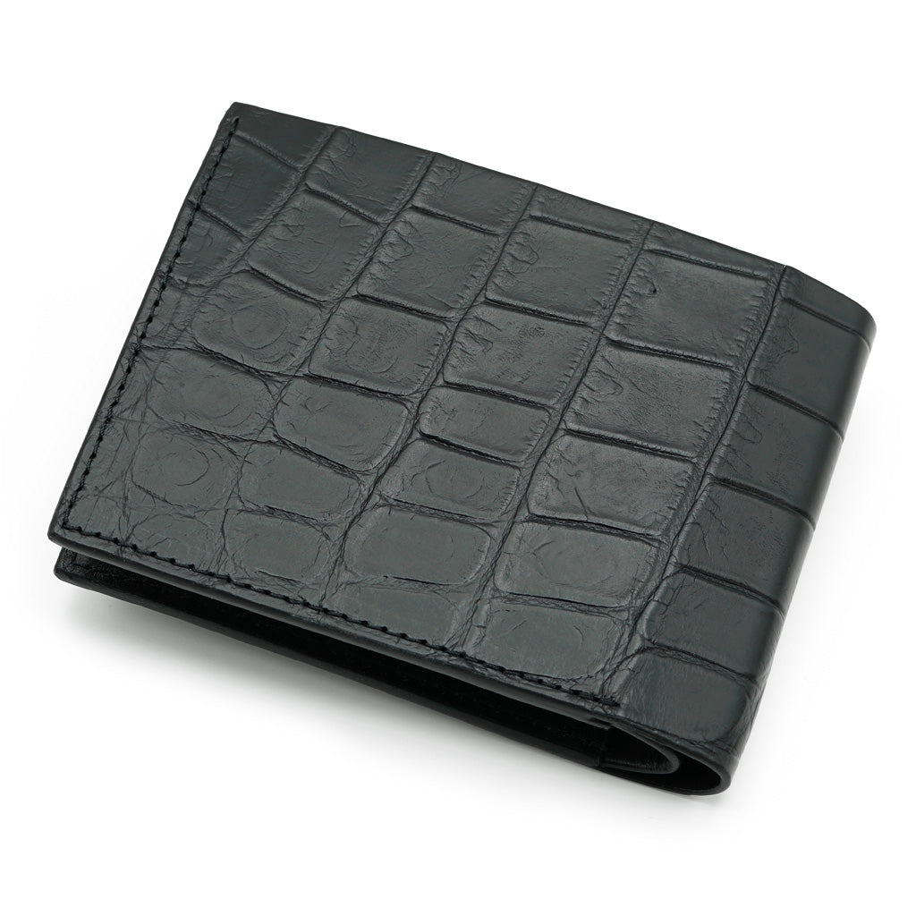 Portofel Slim din Piele de Crocodil, Negru Mat