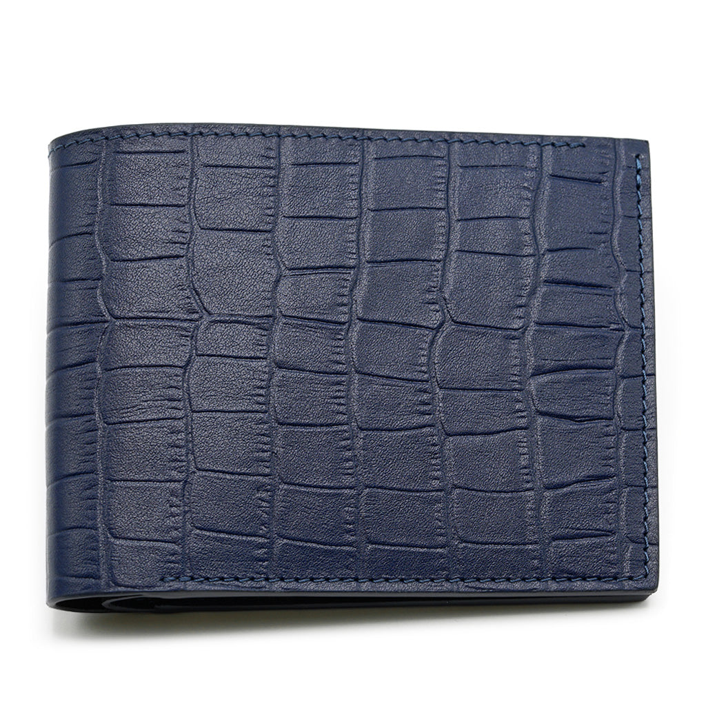 Slim Crocodile Print Leather Wallet in Cognac Brown